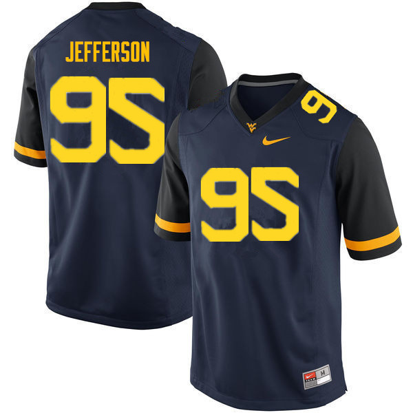 Men #95 Jordan Jefferson West Virginia Mountaineers College Football Jerseys Sale-Navy - Click Image to Close